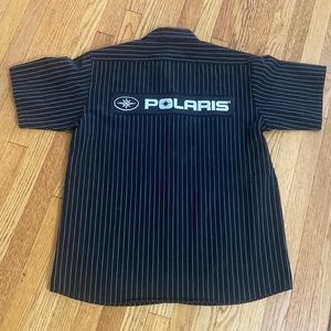 Polaris Men's Short-Sleeve Pit Shirt with Logo, Black & Grey Striped sz L